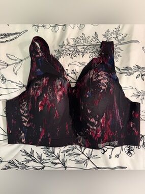 Victoria Sport Printed High-Support Sports Bra in Black with Pink & Blue Accents